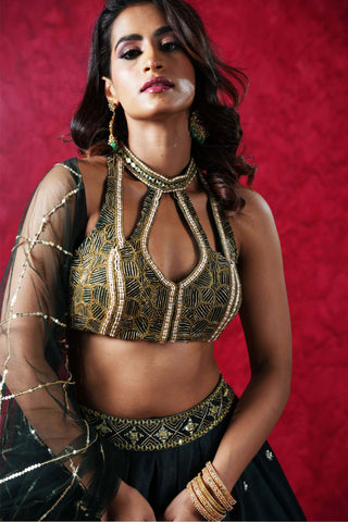 Jeeva dark green lehenga set