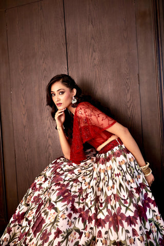 White saanjh lehenga set