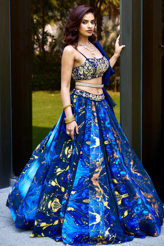 Blue meesha lehenga set