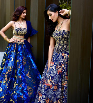 Blue meesha lehenga set