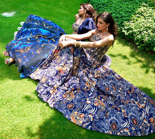 Blue meesha lehenga set