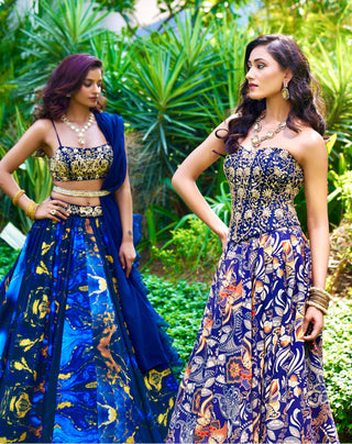 Blue meesha lehenga set