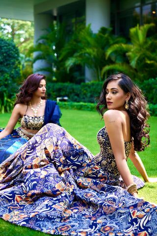 Blue meesha lehenga set