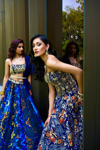 Blue meesha lehenga set