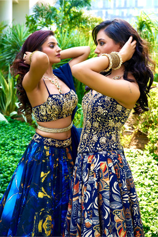 Blue meesha lehenga set
