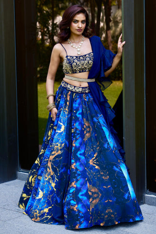 Blue meesha lehenga set