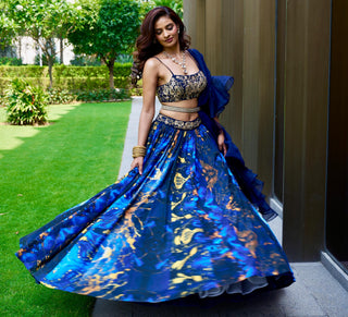 Blue meesha lehenga set