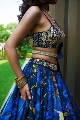 Blue meesha lehenga set