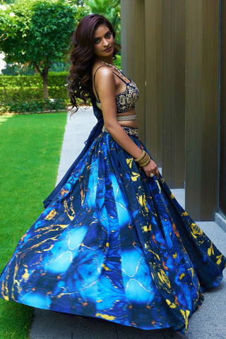 Blue meesha lehenga set