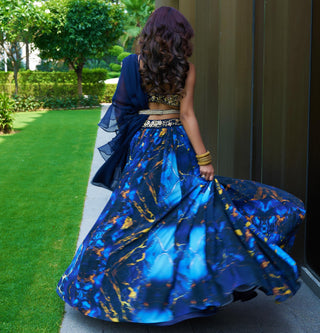 Blue meesha lehenga set