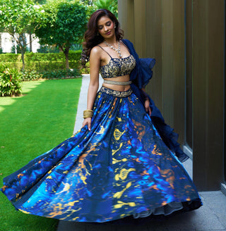 Blue meesha lehenga set