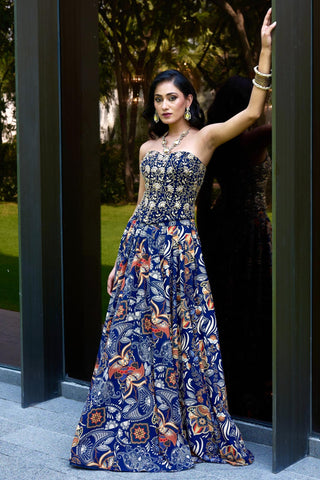 Blue shanaya corset lehenga set