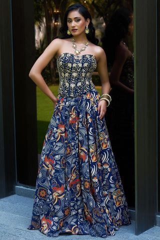 Blue shanaya corset lehenga set