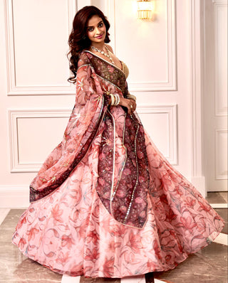 Peach kusha lehenga set