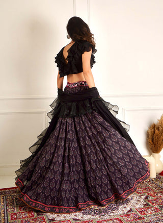 Imaara black ruffled blouse and lehenga set