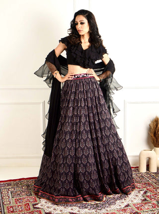Imaara black ruffled blouse and lehenga set