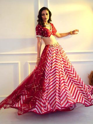 Myrah pink chevron lehenga set