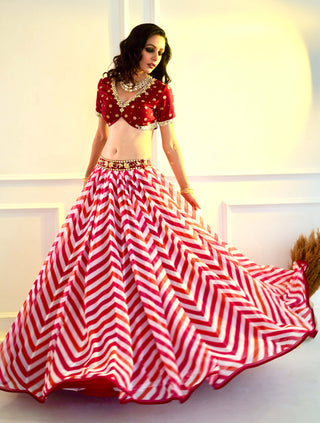 Myrah pink chevron lehenga set