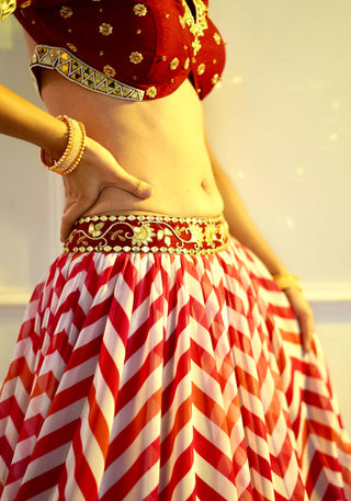 Myrah pink chevron lehenga set