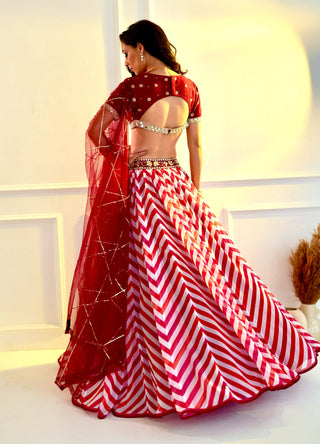Myrah pink chevron lehenga set