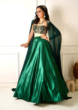 Meera green blackout satin lehenga and blouse