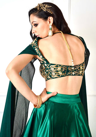 Meera green blackout satin lehenga and blouse