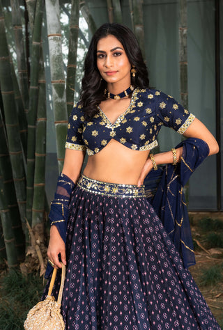 Arshiya navy blue embroidered lehenga set