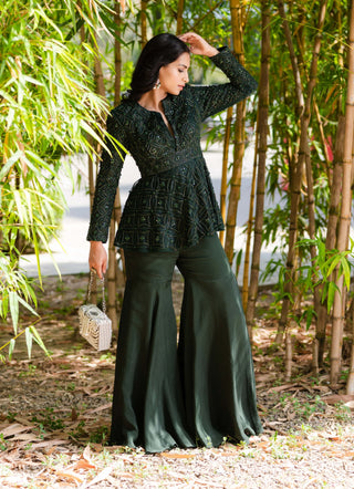 Tarah dark green sharara set