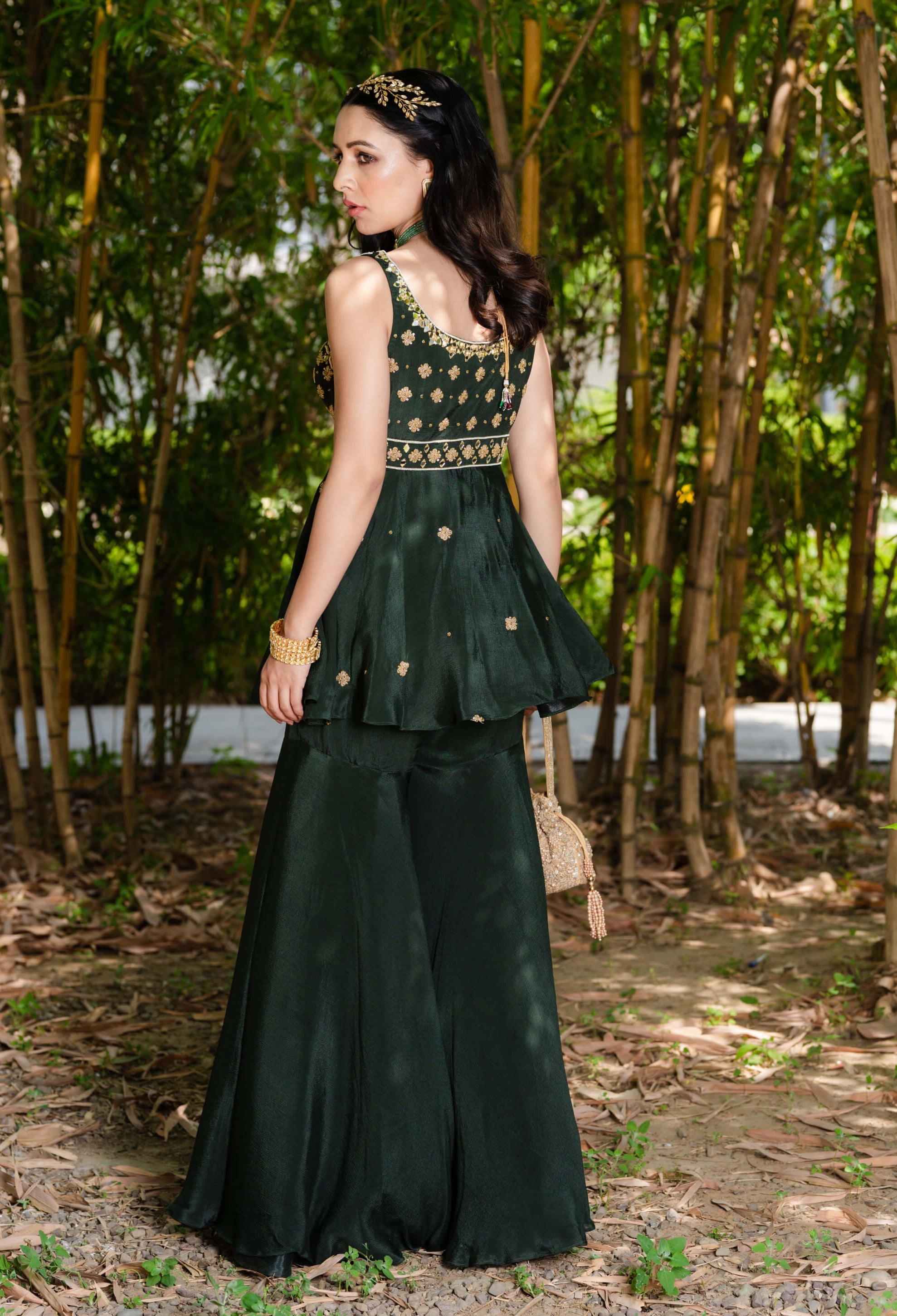 Aisha dark green sharara set S / green / women Aisha dark green sharara set S / green / women