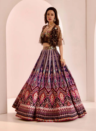 Sanjh multicolor embroidered lehenga and cape set
