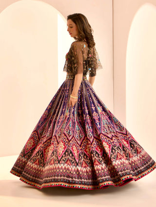 Sanjh multicolor embroidered lehenga and cape set