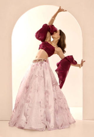 Ruby purple white lehenga set