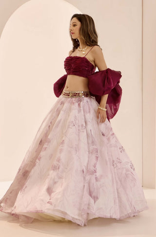 Ruby purple white lehenga set