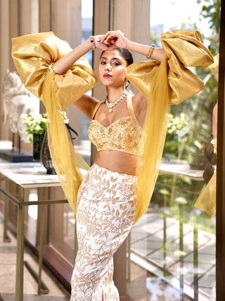 Nisha white gold lehenga set