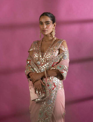 Bright rosegold gota patti saree set