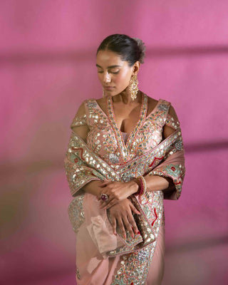 Bright rosegold gota patti saree set