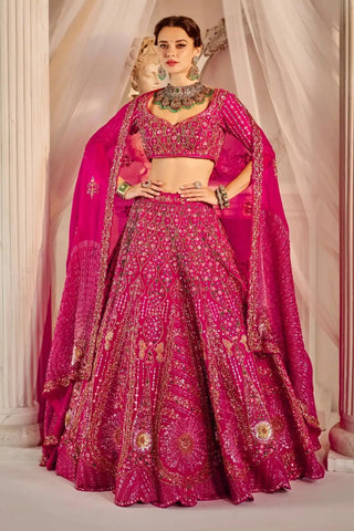 Floral raspberry pink lehenga choli set