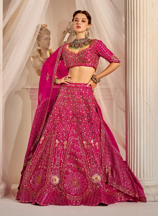 Floral raspberry pink lehenga choli set