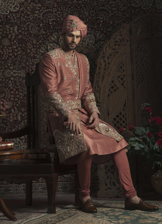 Dark rust angrakha sherwani set