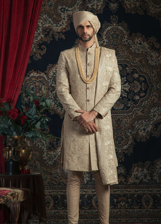 Golden matka silk sherwani set