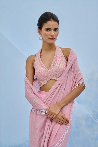 Pre Drape Saree Indian Wedding - Pink Razia Saree by Chamee & Palak