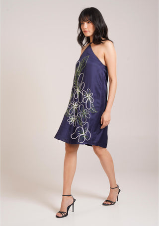 Blue Chaya Ren Embroidered Dress – Sophisticated Daytime Affair Dress by Advait