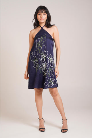 Blue Chaya Ren Embroidered Dress – Sophisticated Daytime Affair Dress by Advait