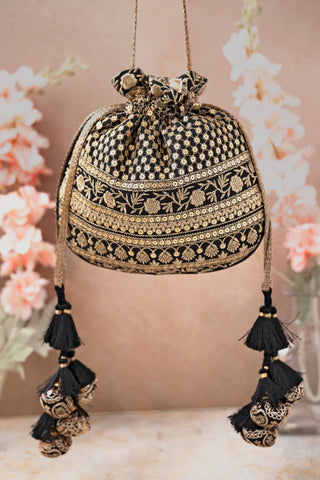 Black resham black potli