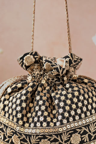 Black resham black potli