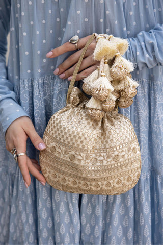 White resham potli bag