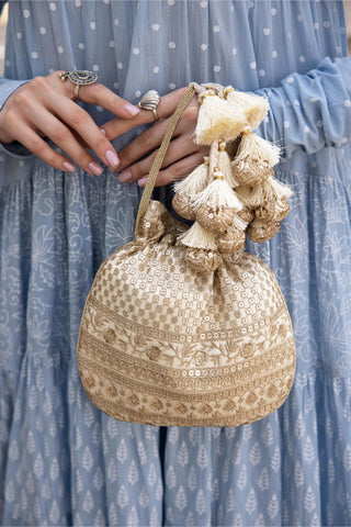 White resham potli bag