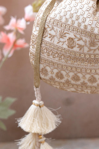 White resham potli bag