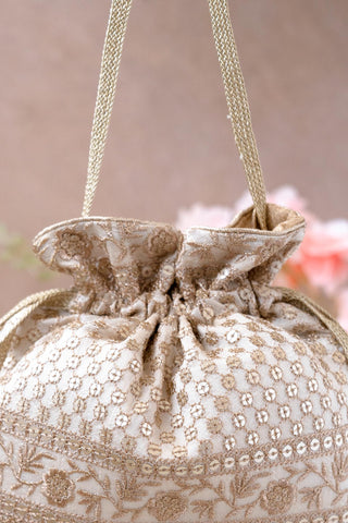 White resham potli bag
