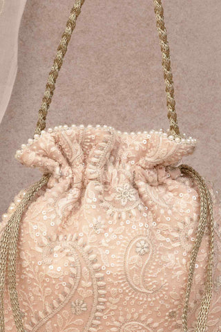 Peach rhea threadwork potli
